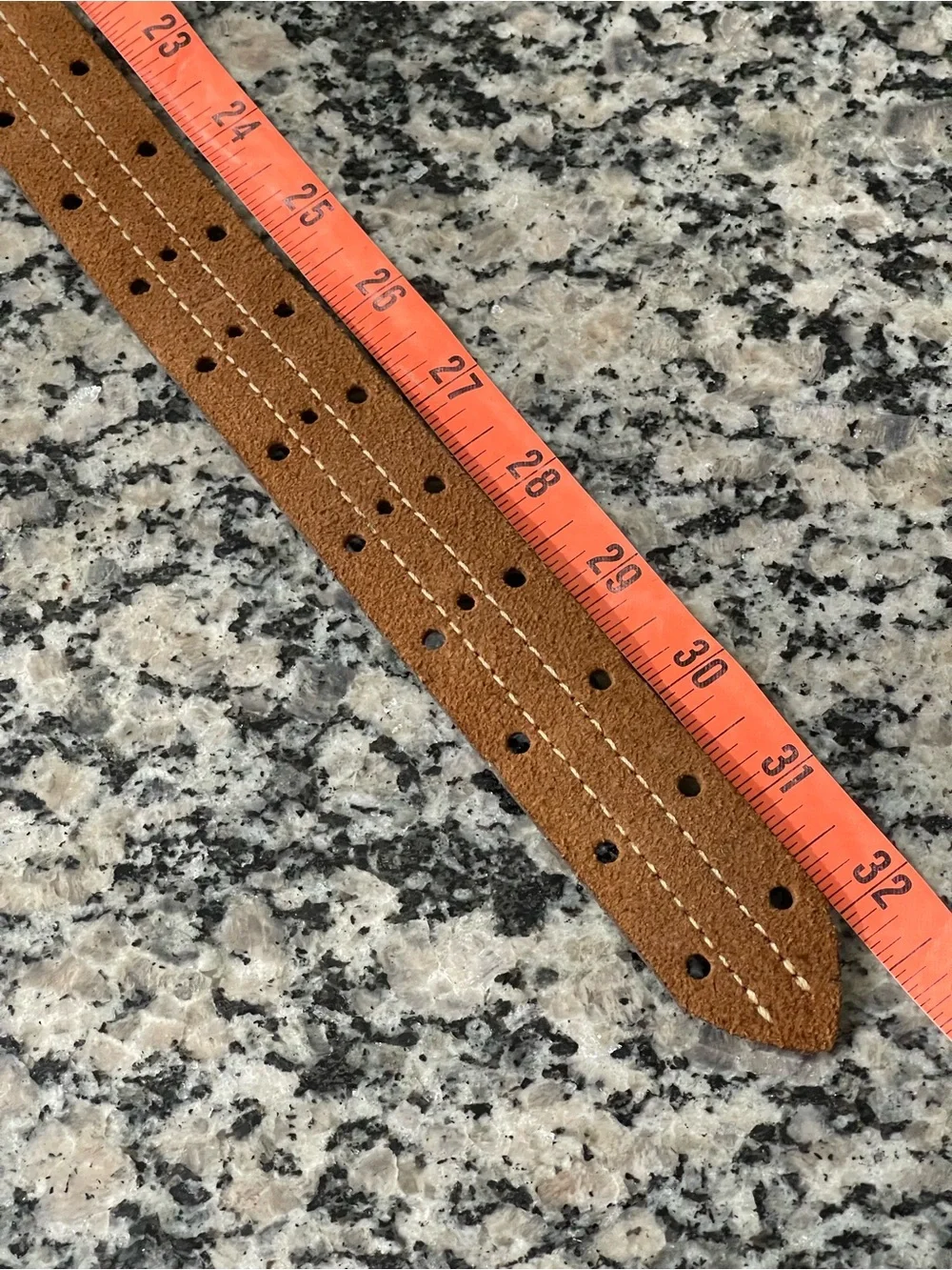 Brown Suede Leather Belt Perforated Contrast Stitching Gun Metal Buckle Youth 27